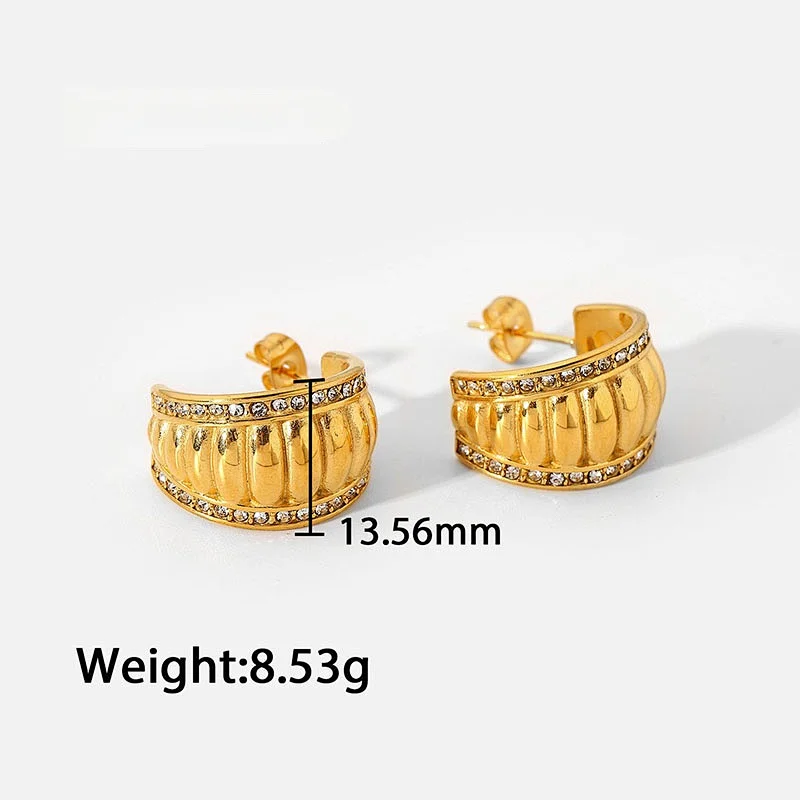 Stainless Steel Rhinestone Half Round Shape Earrings