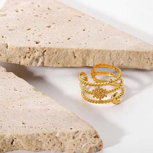 Three-Tier Star And Moon 18K Gold Plated Steel Ring