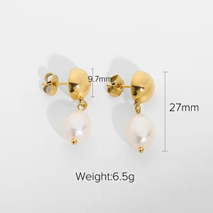 Simple Metal Earrings Freshwater Pearl Earrings Women