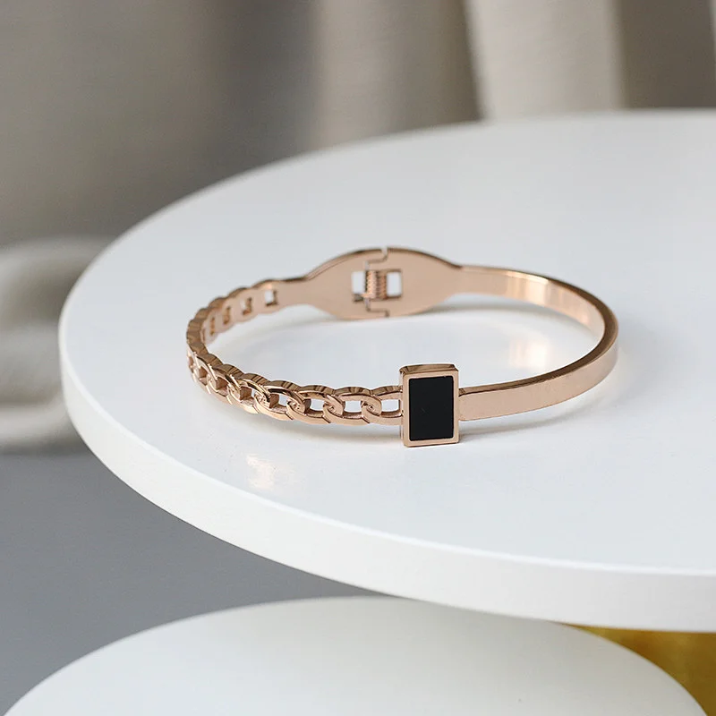 Rose Gold Plated Link Shape Bangle For Women