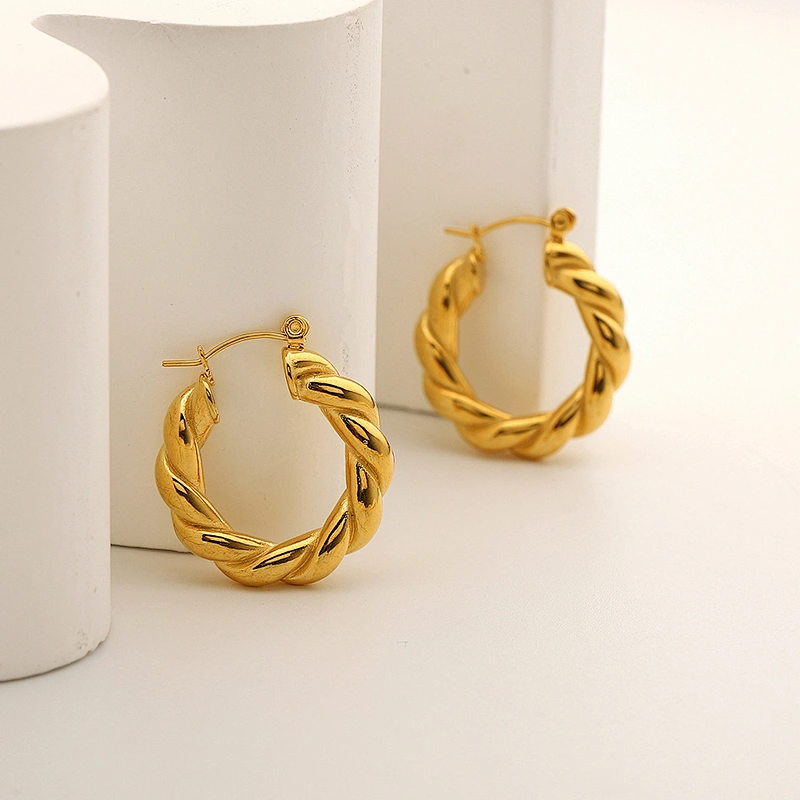 Wholesale Gold Stainless Steel C Shape Metal Hoop Earrings