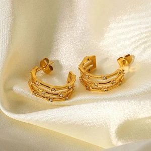 Gold Plated 18K Earrings Steel C-Shaped Hollow Stud Earrings