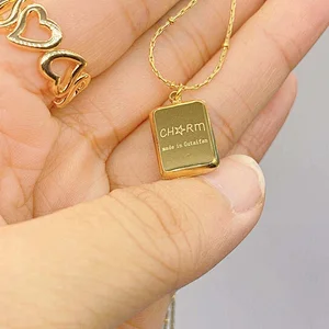 18K Gold Plated Steel Rectangle Custom Letter Necklace