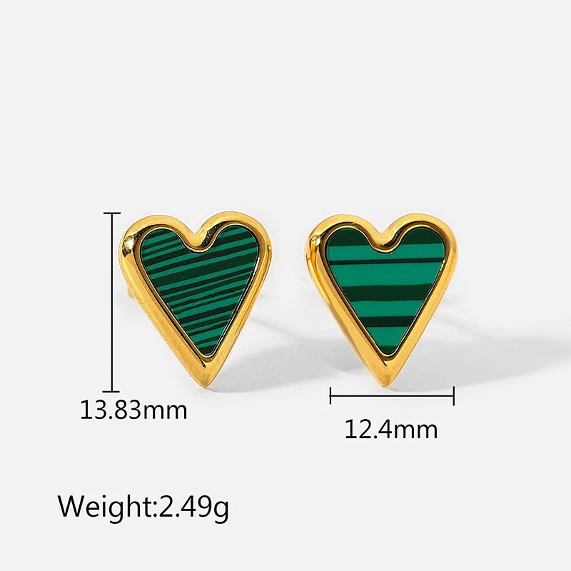 Natural Stone Stud Earrings Fashion Stainless Steel Heart Earrings