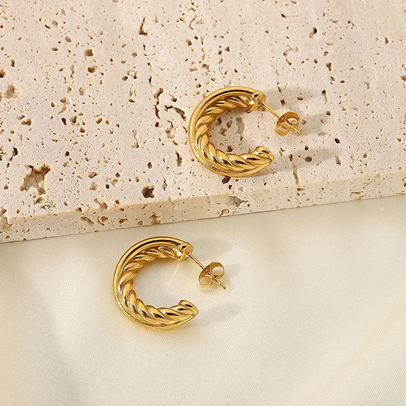 Fashion Twist Glossy C Shape Earrings Metal Hoop Earrings