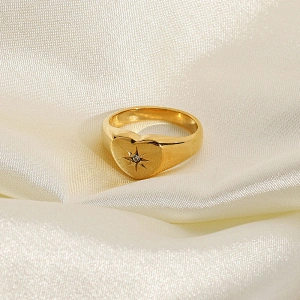 Fashion Stainless Steel Heart Ring Titanium Steel Zircon Ring