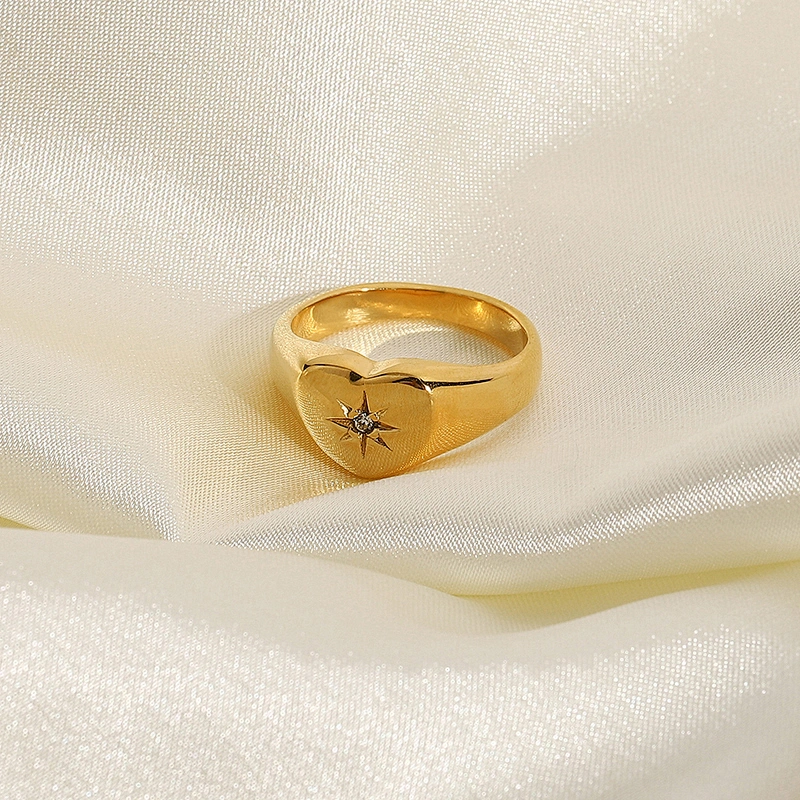 Fashion Stainless Steel Heart Ring Titanium Steel Zircon Ring