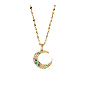 18K Gold Cubic Zirconia Moon Pendant Necklace Factory