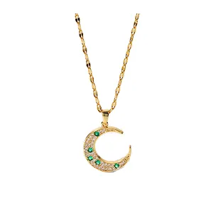 18K Gold Cubic Zirconia Moon Pendant Necklace Factory