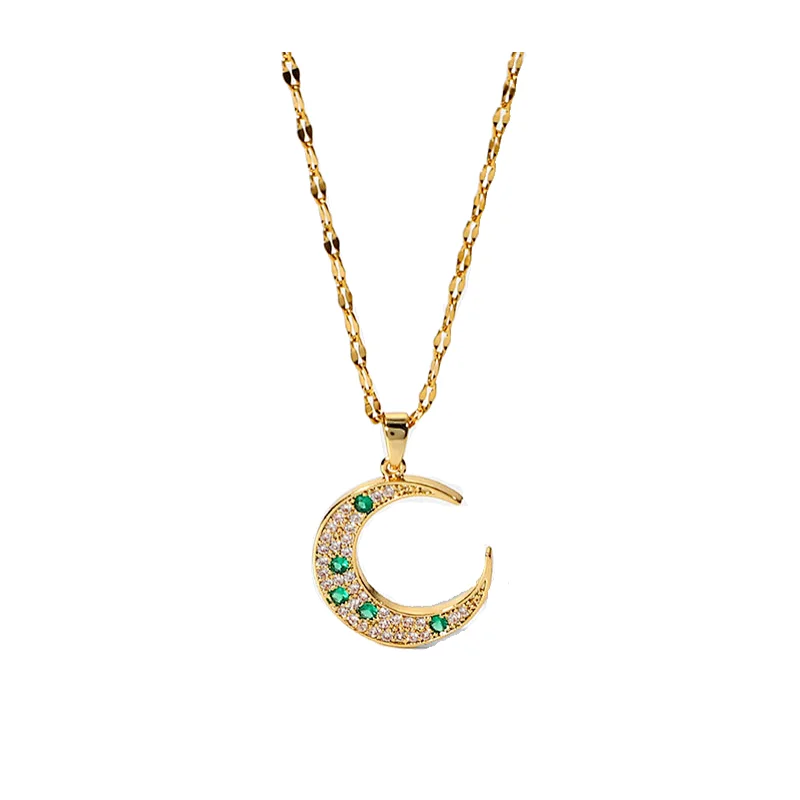 18K Gold Cubic Zirconia Moon Pendant Necklace Factory