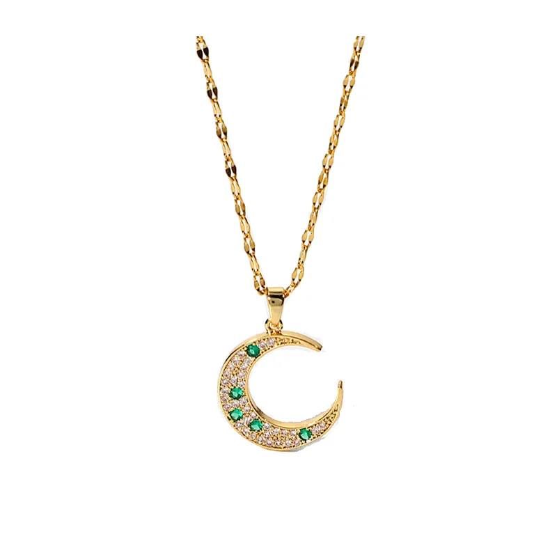 18K Gold Cubic Zirconia Moon Pendant Necklace Factory