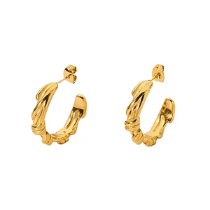 18K Gold Stainless Steel Twisted C-Shaped Earrings For Women