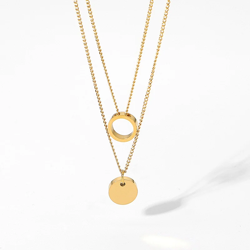 Simple Gold Double Necklace Steel Hollow Pendant Necklace