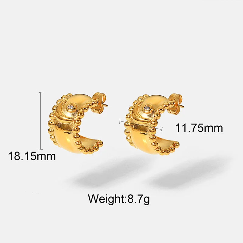 Gold Basic Stud Earring Embossed Design Zircon Earrings