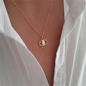 Trendy Gold Color Chain Evil Eye Opal Pendant Women Necklace