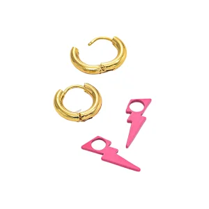 Simple Lightning Drop Stainless Steel Hoop Earrings