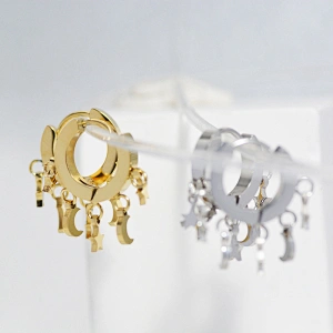 Gold Star Moon Pendant Earrings Steel Small Hoop Earrings
