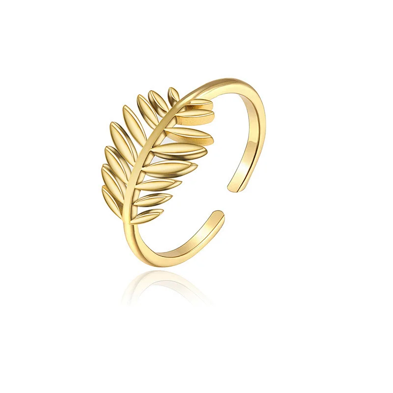 Stainless Steel Leaf Ring Steel Open Design Adjustable Ring