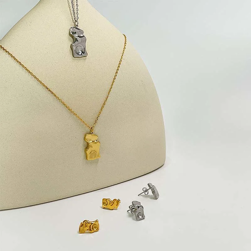 Steel Profiled Pendant Geometric Necklace Earring Set