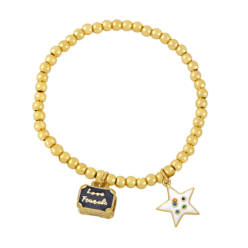 Little Bag Starfish Enamel Gold Plated Copper Beads Bracelet