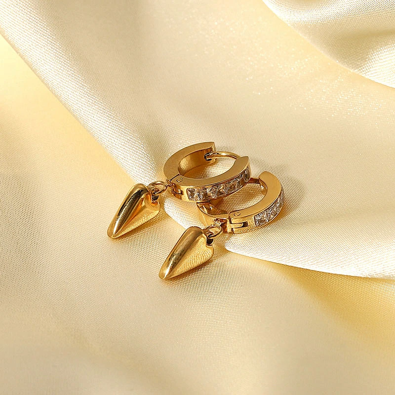 Gold Heart Drop Earrings Stainless Steel Zirconia Earrings