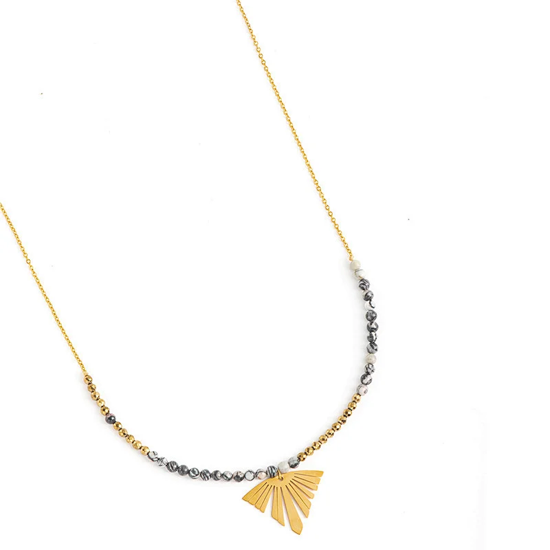 Stainless Steel Pendant Necklace With Stone Beads