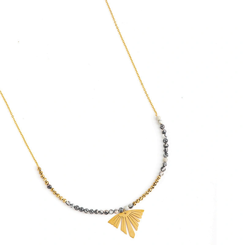 Stainless Steel Pendant Necklace With Stone Beads