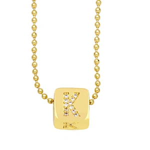Geometric Gold Plated Zirconia Letters Pendant Necklace