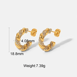 Fashion Zircon C Shape Earrings Stainless Steel Earrings Set