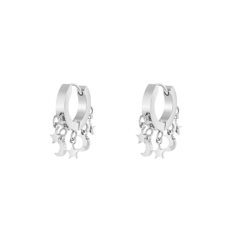 Gold Star Moon Pendant Earrings Steel Small Hoop Earrings