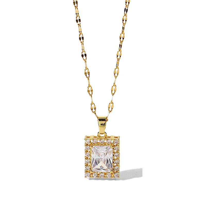 Fashion Stainless Steel Necklace Zircon Pendant Necklace
