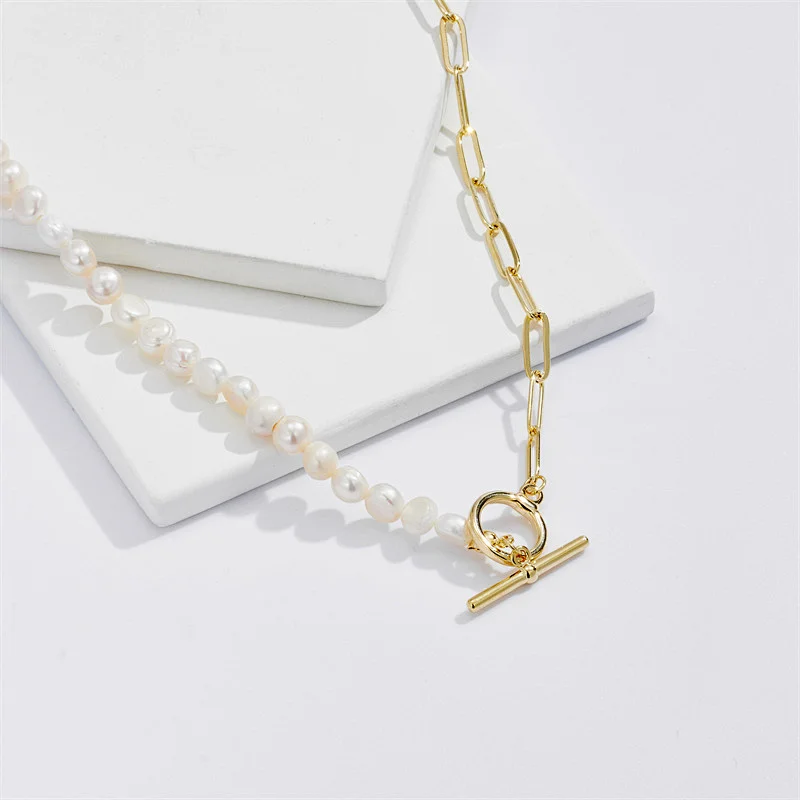 Fashion Pearl OT Buckle Oval Necklace Female Clavicle Chain