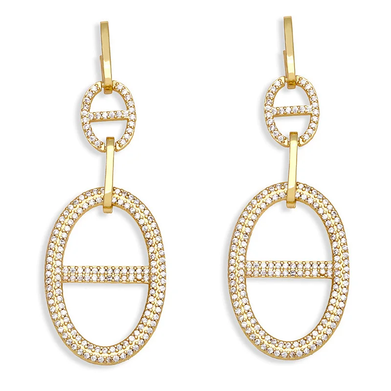 Vintage Zirconia Gold Plated Copper Drop Party Earrings