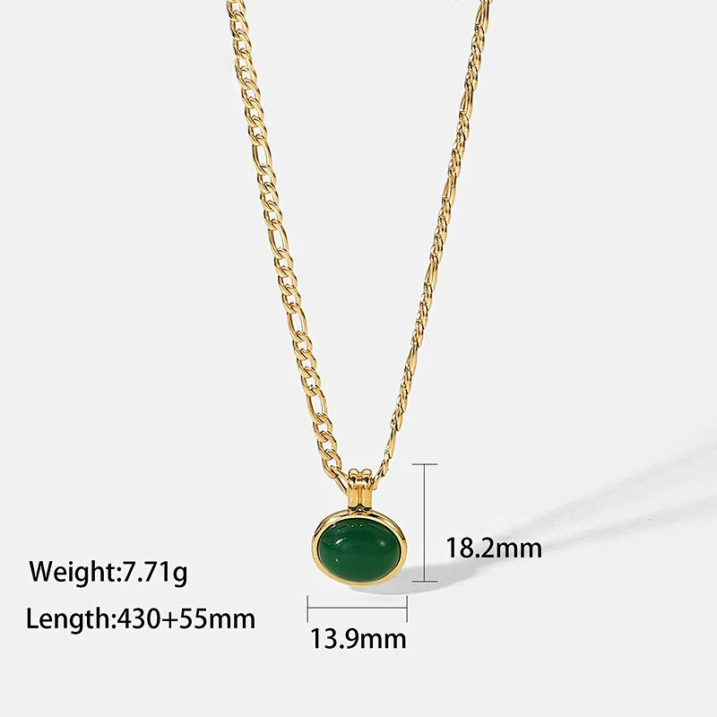 Vintage Jade Pendant Steel Necklace Clavicle Chain Ladies
