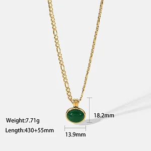 Vintage Jade Pendant Steel Necklace Clavicle Chain Ladies