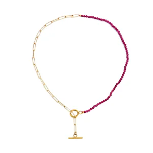 Simple OT Buckle Beaded Necklace Stainless Steel Chain Necklace