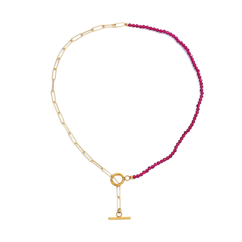 Simple OT Buckle Beaded Necklace Stainless Steel Chain Necklace