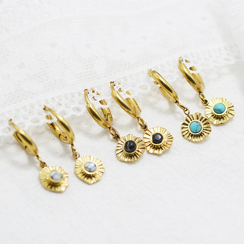 High Quality Natural Stone Petal Hoop Earrings