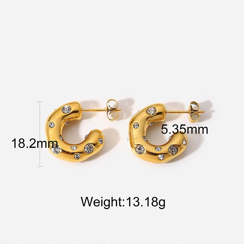 Fashion Zircon C Shape Earrings Stainless Steel Earrings Set