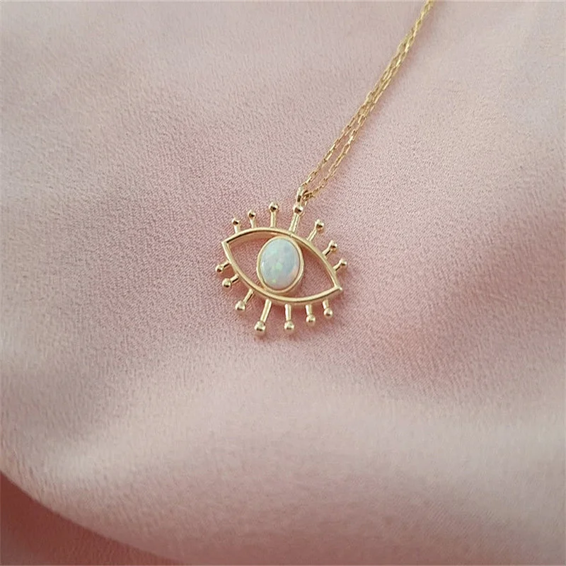 Trendy Gold Color Chain Evil Eye Opal Pendant Women Necklace