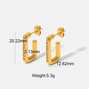 Fashion Zircon C Shape Earrings Stainless Steel Earrings Set