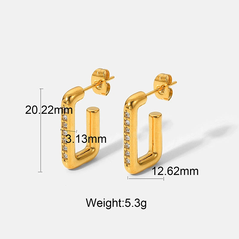 Fashion Zircon C Shape Earrings Stainless Steel Earrings Set