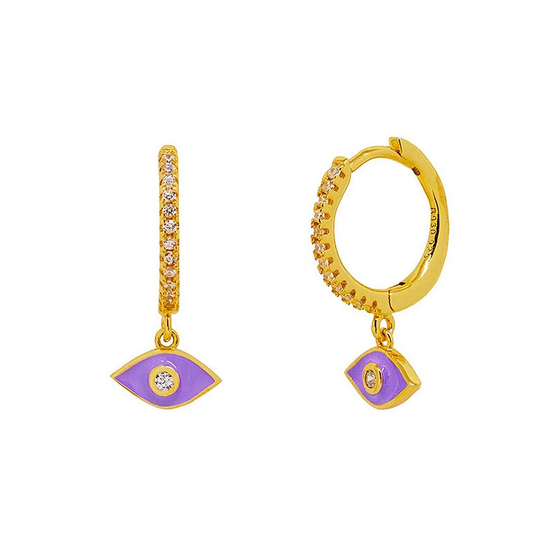 Enamel Eye Shape Earrings Brass Zircon Hoop Earrings