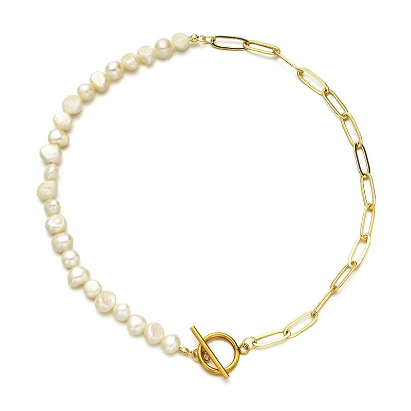 Fashion Pearl OT Buckle Oval Necklace Female Clavicle Chain