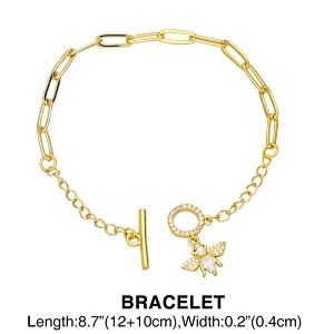 Ins Fashion OT Clasp Jewlry Set Creative Geometric Design Cubic Zirconia Bee Necklace Bracelet