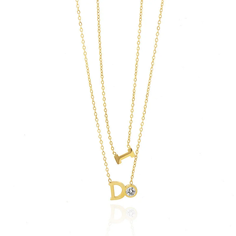 Letter I Do Necklace Stainless Steel Zircon Gold Plated Necklace