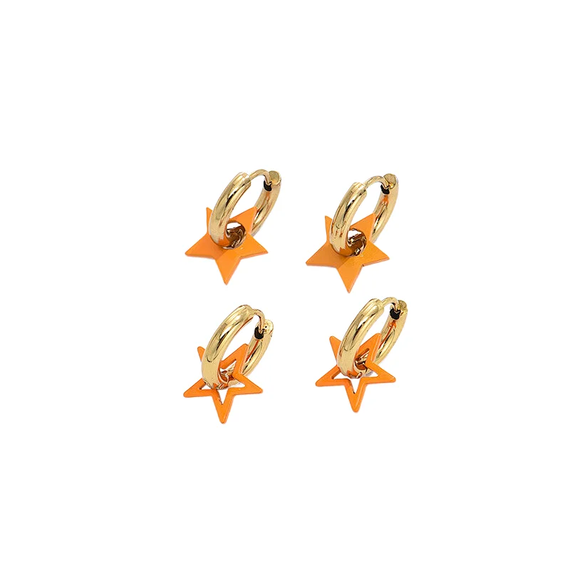 Orange Star Pendant Earrings Hollow Hoop Earrings