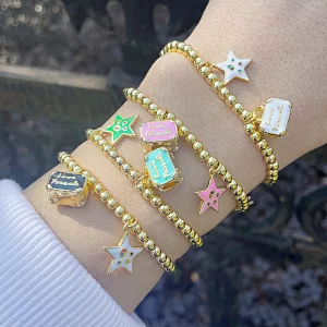 Little Bag Starfish Enamel Gold Plated Copper Beads Bracelet