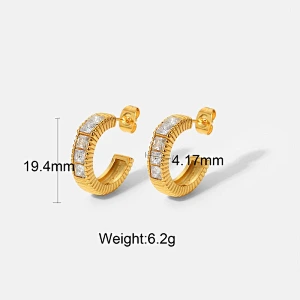 Fashion Zircon C Shape Earrings Stainless Steel Earrings Set