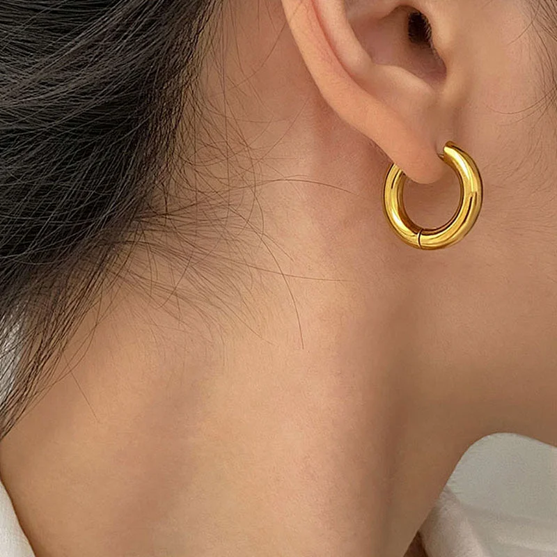 Gold Stainless Steel Earrings New 18K Gold Hoop Earrings